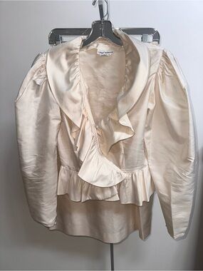 Vintage 70s Cream silk dupioni skirt suit